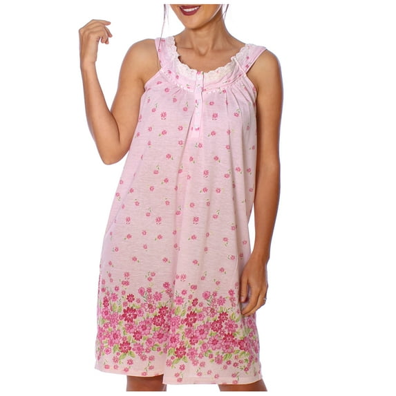 Women's Floral Sleeveless Embroidered Pointelle Nightgown, Plus Size 1XL, Color Pink