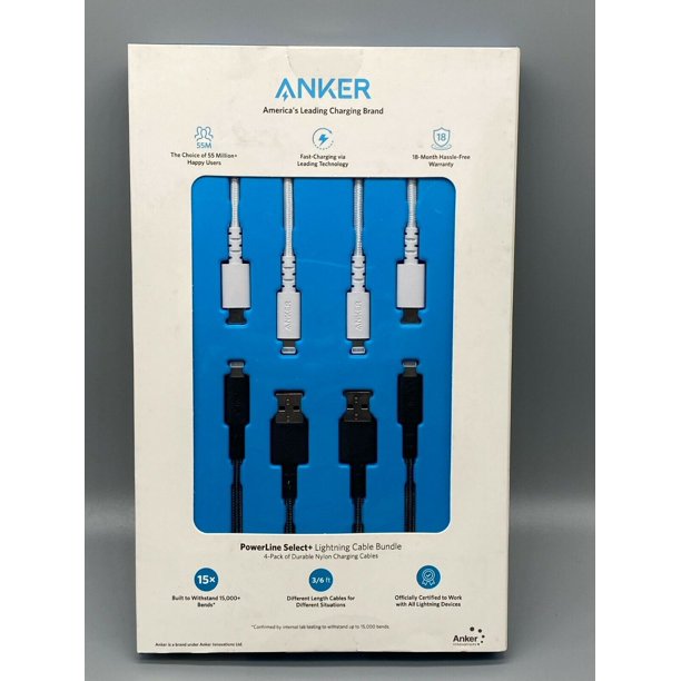 Restored Anker PowerLine Select+ USBA and C to Lightning Cable 4 Pack