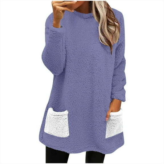 Women's Oversized Wool Sweater Winter Warm Fleece Pullover with Pockets