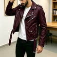thumbnail image 2 of Lightweight Short Faux Leather Biker Jacket Men - Punk Gothic Coat Classic Rock Streetwear Belted Jacket No Hood Moto Jacket Outerwear Wine, 2 of 7