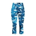 thumbnail image 4 of SCRAWLGOD Shark Print Tie Dye Blue Women's Capri Leggings with Pockets High Waist Tummy Control Crop 3/4 Leggings Slim Breathable Stretch Athletic Cropped Tights, S, 4 of 7