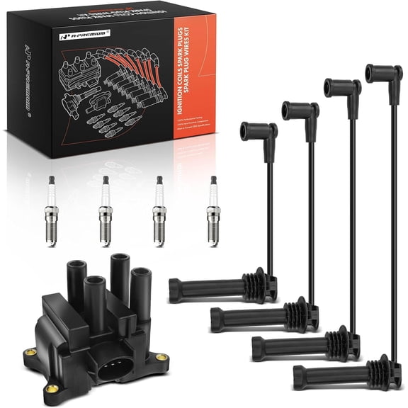 A-Premium 1 Ignition Coils with 4 Wire and 4 Iridium Spark Plugs Compatible with Ford Escape 2001-2004, Focus 2000-2004, Contour 1999-2000 & Mazda Tribute 2001-2004 & Mercury Mystique 1999-2000, 2.0L