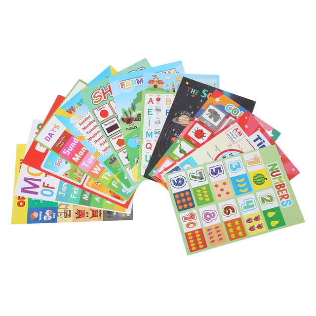 Pósteres educativos para niños, póster de aprendizaje de dibujos animados, impermeable, educación en inglés, aprendizaje temprano, iluminación, 12 Uds.