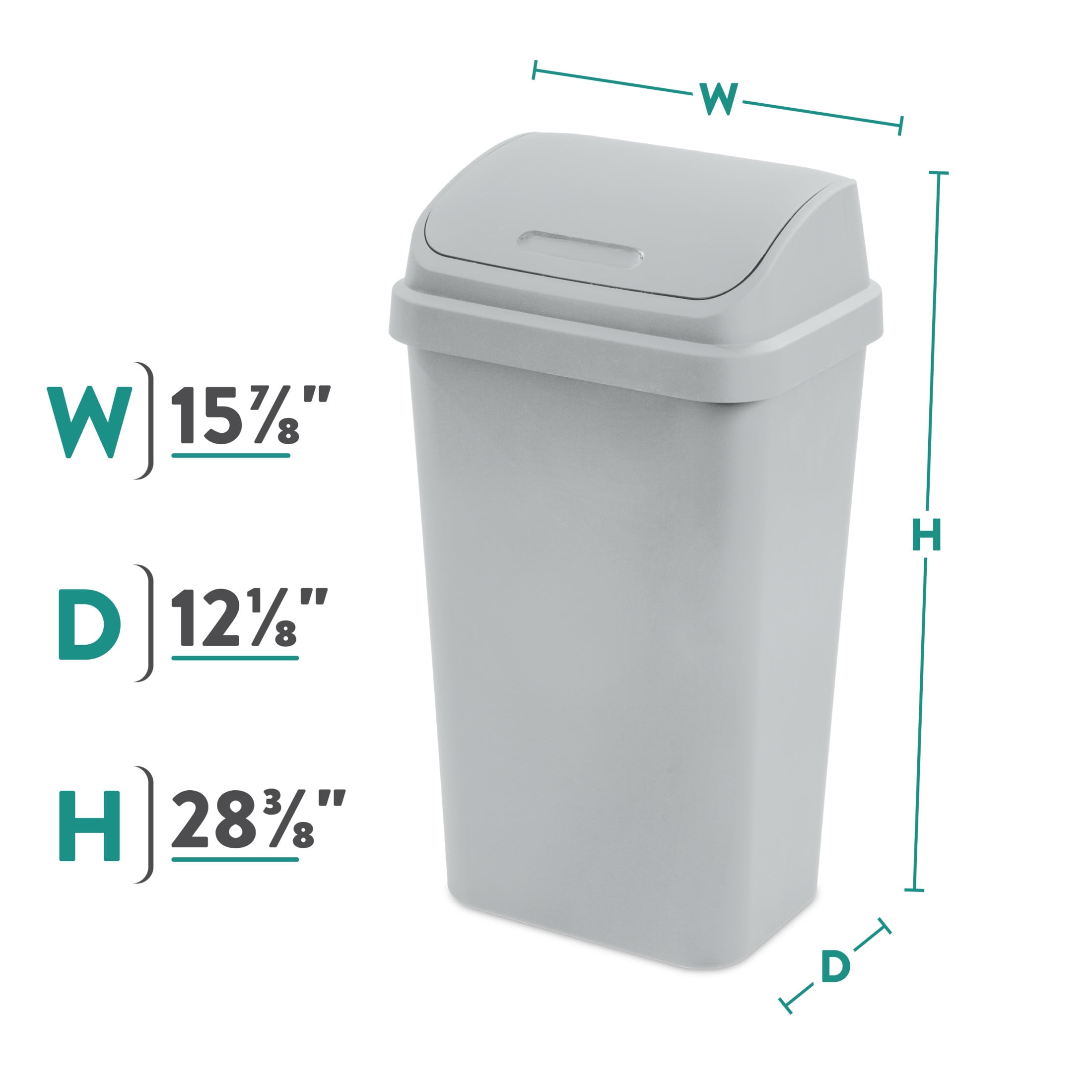 Sterilite Kitchen Trash Can, 13 Gallon Plastic Garbage Bin with Swing Top Lid, Light Gray