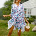 thumbnail image 4 of Vestido floral de mujer Irregular Media manga con cuello en V Cintura con cinturón Mini vestido info Abanopi Azul/XX-grande, 4 of 7