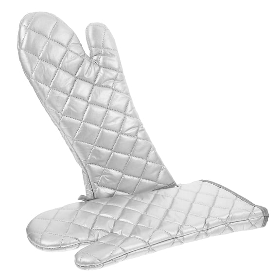 Supvox 2Pcs Non Slip Oven Gloves Silver Heat Insulated Cotton Linen for Cooking and Barbecue