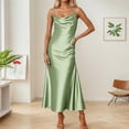 thumbnail image 7 of nerohusy Summer Satin Maxi Dresses for Women 2025 Cowl Neck Ruched Silk Formal Wedding Guest Spaghetti Strap Slip Dress with Slit Green,S, 7 of 7