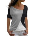 thumbnail image 1 of Blusa de manga corta con cuello en V para mujer, cómoda, informal, de manga corta Pompotops  hkajfhjk465735, 1 of 5
