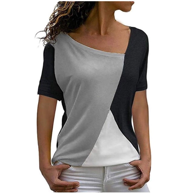 Blusa de manga corta con cuello en V para mujer, cómoda, informal, de manga corta Pompotops hkajfhjk465735