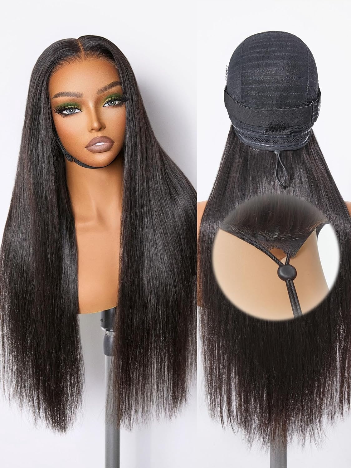 Bling Hair 13x6 Glueless Drawstring Wig Human Hair Straight Wear and Go Upgraded Ear-to-Ear Pre Cut  Lace Frontal Wigs Human Hair 180% Density Pre Plucked Human Hair Wigs for Black Women 20 Inch