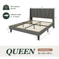 thumbnail image 6 of Amolife Queen Bed Frame, Upholstered Platform Bed with Wingback and Geometric Headboard, Gray, 6 of 14
