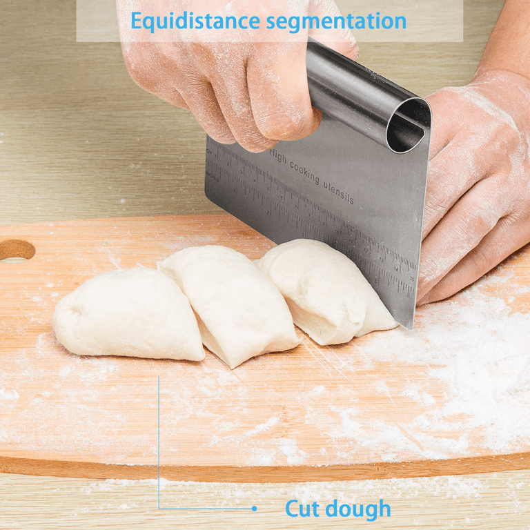 Pro Dough Pastry Scraper/Cutter/Chopper Stainless Steel Mirror Polished  with Measuring Scale Multipurpose- Cake, Pizza Cutter - Pastry Bread  Separator