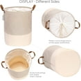 thumbnail image 3 of Sea Team Stripe Pattern Laundry Hamper Canvas Fabric Laundry Basket Collapsible Storage Bin with PU Leather Handles and Drawstring Closure, 17.7 by 13.8 inches, Waterproof Inner, Grey, 3 of 7