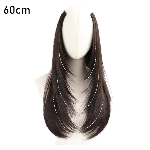SharkTRUE Extension de Cheveux Synthétique à Clip 50cm Perruque Courte Droite avec Clips Perruque en V une Pièce pour Femmes Queue Légèrement Roulée