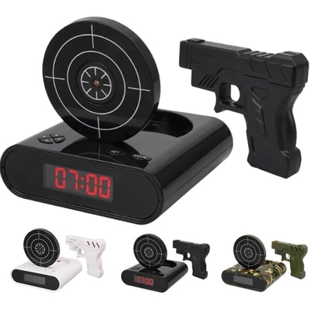 Alarm Clock with Gun, Interactive Shooting Game, Large LED Display, Custom Ringtones & 2 Alarm Modes, Fun Shot Timer Clock for Heavy Sleepers, Bedroom Home Office (#B)