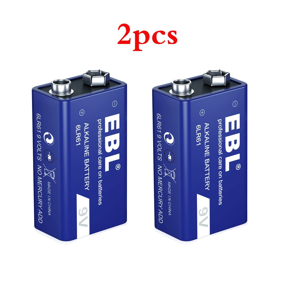 EBL 9V Alkaline Batteries (2 Pack), 9 Volt Batteries