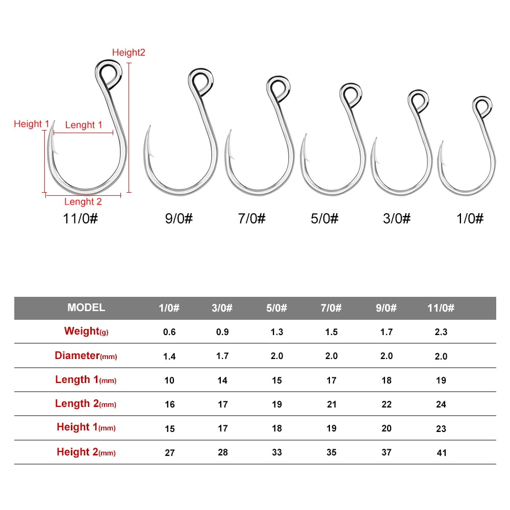 50pcs/lot 1/0-11/0 Strong Stainless Steel Jigging Hook Jig Big Fishing Hook Saltwater Fish Hook