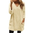 thumbnail image 2 of Wlynlyn Womens Sweatshirts Fuzzy Fleece V Neck Long Sleeve Tops Fall Casual Warm Solid Color Pullover with Pockets, 2 of 10