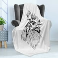 thumbnail image 4 of Farm Animal Soft Flannel Fleece Throw Blanket, Sketch of Simplistic Drawn Rooster Head Portrait Print, Cozy Plush for Indoor and Outdoor Use, 70" x 90", Charcoal Grey and White, by Ambesonne, 4 of 5