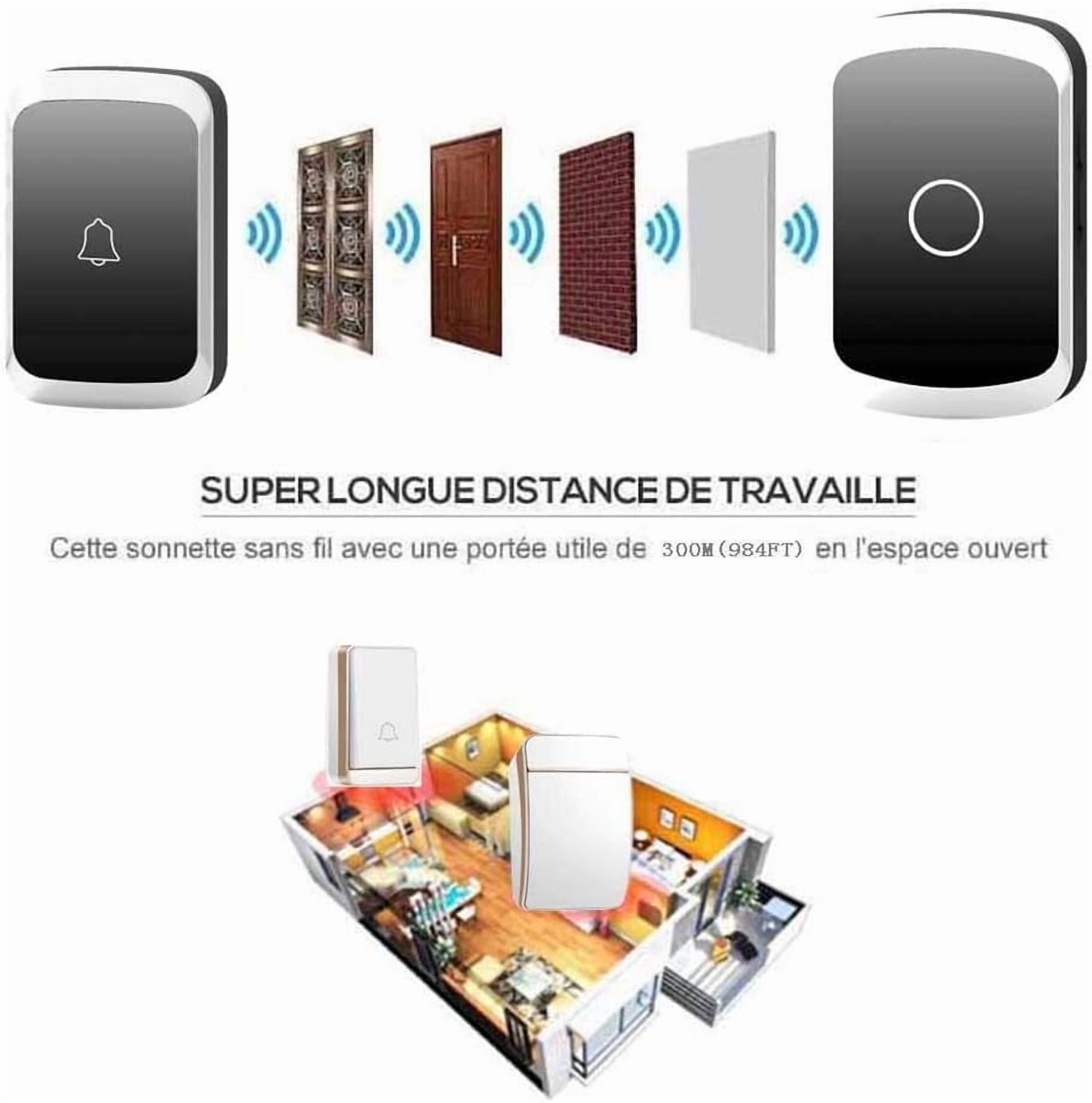 BLACK DOOR BELL Black wireless doorbell power plug Wireless 90 * 56 * 20mm Long Range 36 music options and lighting Easy to install 110/220V Doorbell