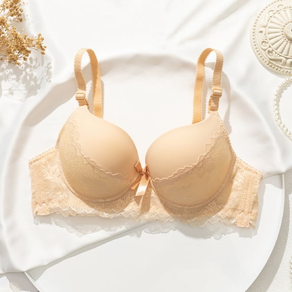 Seamless Sports Bras for Women Lace Push up Bra for Women No Underwire Fixed Cup Bralettes with Adjustable Straps Comfortable Support Bras Beige 42