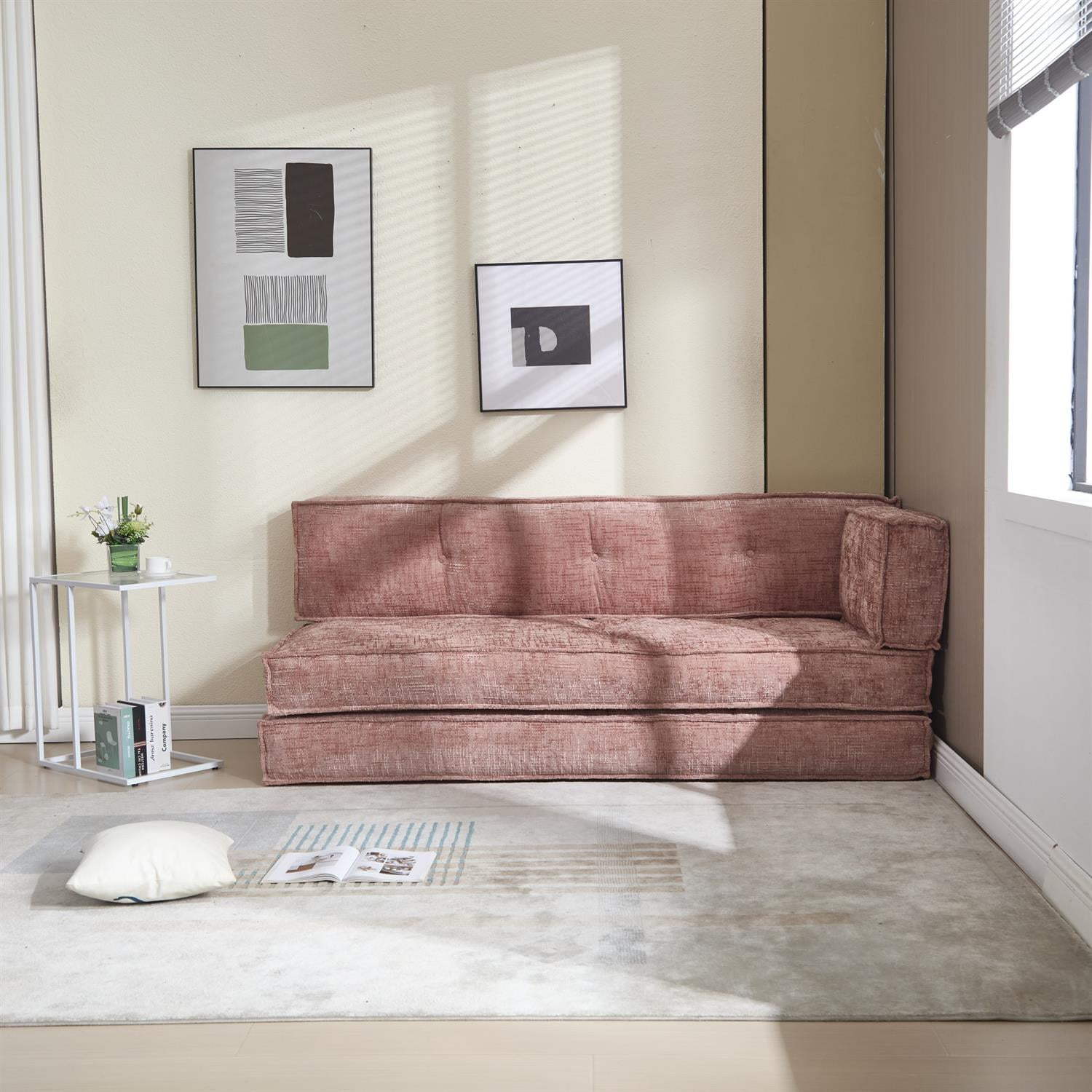 Demi Bonn 78" Versatile Chenille Sectional Sofa with Side Pocket, Modern Couch for Living Room, Customize Layout to Fit Any Space, Pink