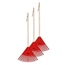Superio Kids Rake with Hardwood Handle- Durable Plastic Red Head to Sweep Leaves in Lawn and Tidying Up The Garden – 34 “Height (3 Pack)