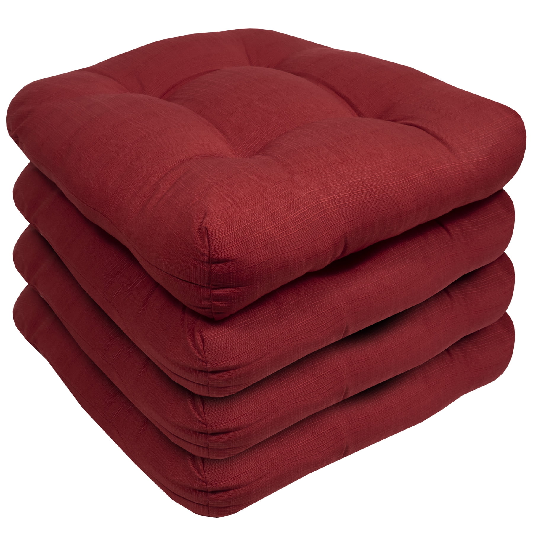 Indoor-Outdoor Reversible Patio Seat Cushion Pad 4 Pack - Red 19" x 19