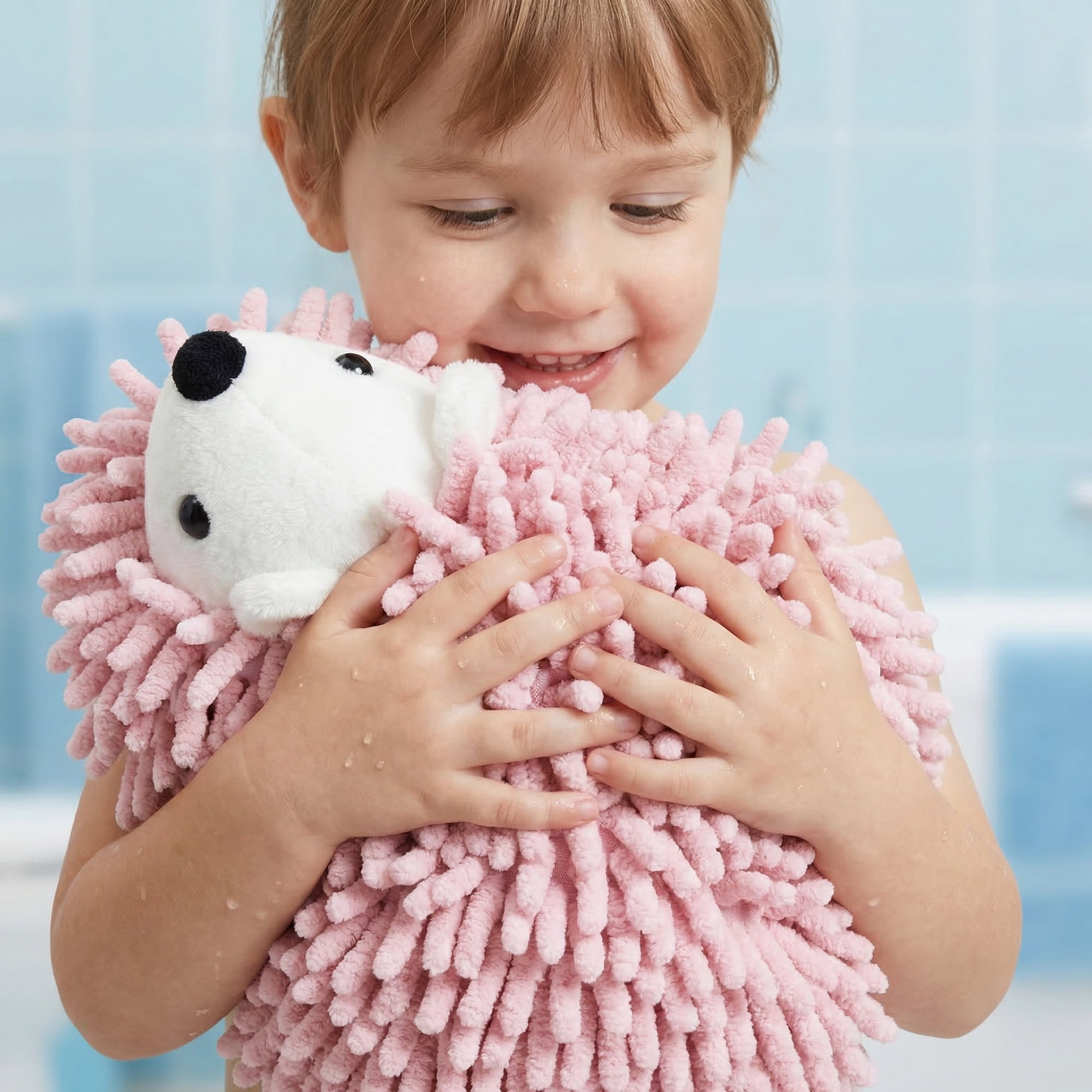 Unique Bargains Animal Chenille Hanging Absorbent Soft Hand Towel Pink/Rose Red 10" x 6"