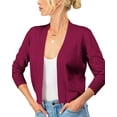 thumbnail image 5 of URBAN DAIZY Women's Classic 3/4 Sleeve Crop Bolero Cardigan Open Front Cropped Shrugs Knit Sweater A09_620 Magenta L, 5 of 7