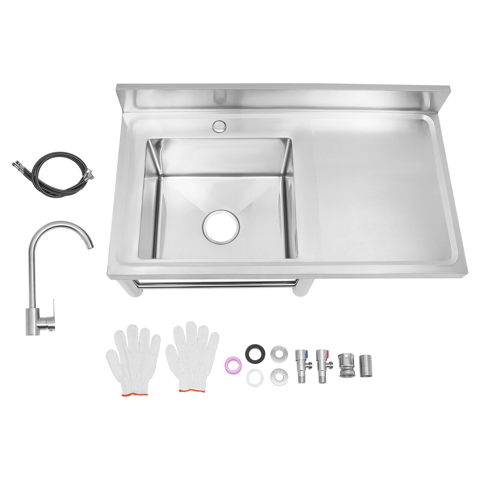 TFCFL Commercial Kitchen Sink Prep Table with Faucet 304 Stainless Steel 1 Compartment Utility Sink with Drainboard