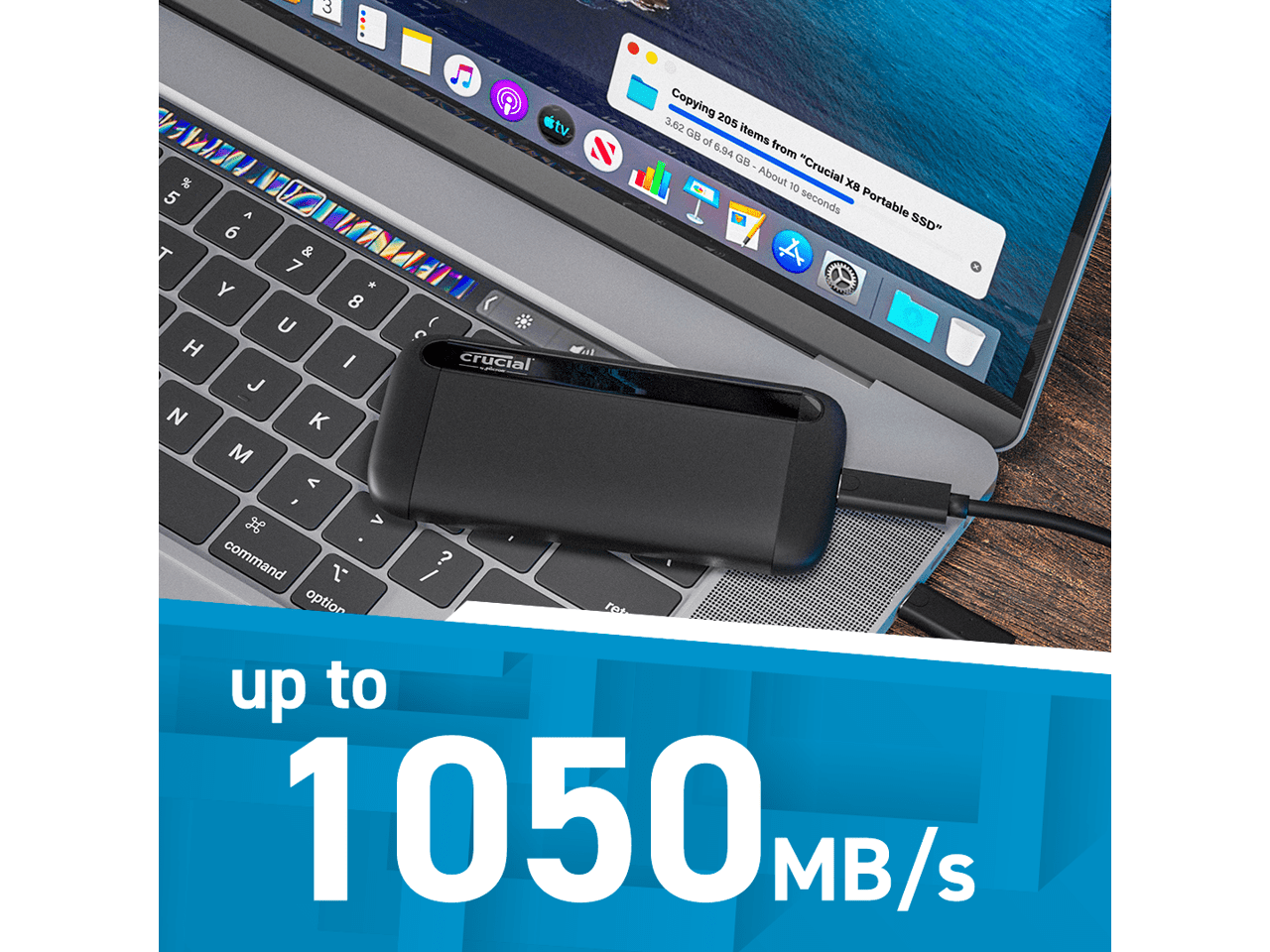 Crucial ポータブルSSD X8 4TB USB3.2 Gen2 最大読込速度1050MB/秒 CT4000X8SSD9A