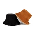 thumbnail image 4 of CoCopeanut Topi Ember Korduroi Reversibel Topi Wol Domba Musim Dingin untuk Wanita Pria Topi Pancing Panama Topi Nelayan Atas Datar Topi Mode Baru, 4 of 6