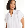 Time and Tru Women's Button Down Camp Shirt with Roll Cuff Sleeves