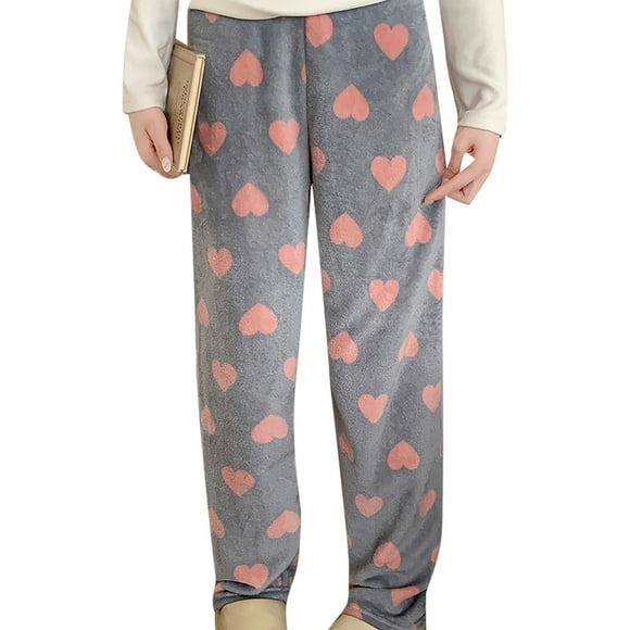 SGMVNU Fleece Pajama Pants Women Warm Comfy Fleece Loungewear Cartoon Printed Fuzzy Flannel Sleepwear Classic Elastic Waist Winter Sleepwear Bottom(Grey, XL)