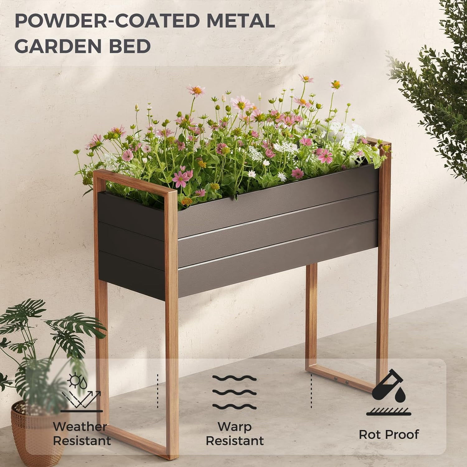 Grand Patio Metal Raised Garden Bed with Legs, Outdoor Planter Box, 660 lb Capacity, 39 x 15 x 36 Inches