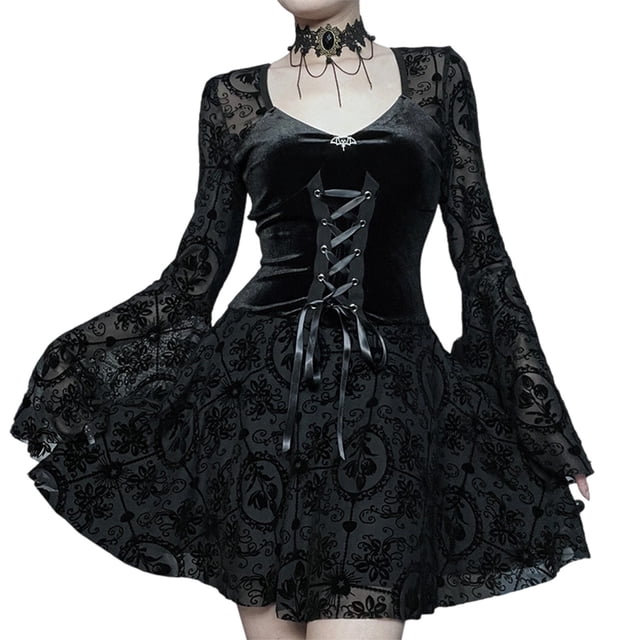 DuoJiaJ Robe Longue Gothique Élégante à Manches Longues Moulante pour Cosplay Robe de Soirée Formelle