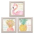 thumbnail image 2 of Gango Home Decor Tropical Hot Pink, Green & Gold Watercolor Flamingo & Pineapple Inspirations Set; Three 12x12in Art Prints in Distressed White Frames, 2 of 7