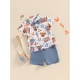 thumbnail image 5 of vera natura Little Boy 4th of July Outfits, Lapel Neck Short Sleeve Flag Print Tops with Bowtie + Elastic Waist Shorts Set, 5 of 9