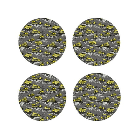 

Coasters Set of 4 - Modern yellow excavator Drink Coasters for Tabletop Protection Leather Coasters for Living Room Decor and Housewarming Gift Round Shape