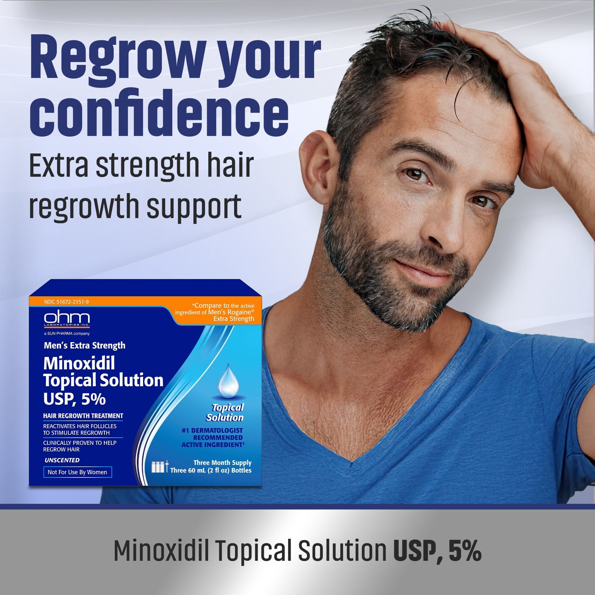 Minoxidil Men's 5% Solution 3 pack, 2oz Tincture Bottle (3 Month Supply) Clinically Proven to Regrow Hair, Topical Solution 5%, Hair Thinning Treatment