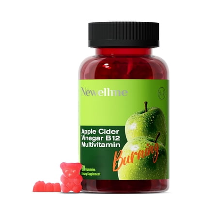 NEWELLME Sugar-Free Apple Cider Vinegar (ACV) Gummies with The Mother & B12, Vegan Organic Vitamin Gummies for Digestion, Energy & Metabolism,Gluten-Free, Multivitamin Support