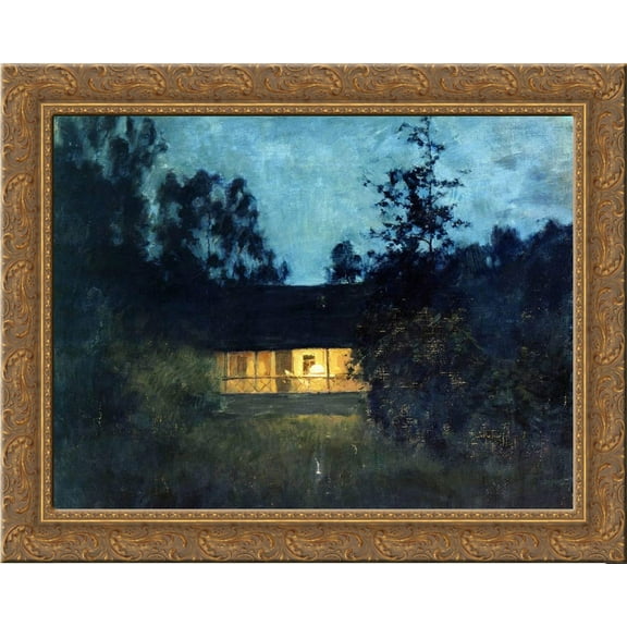 At the summer house in twilight 24x20 Gold Ornate Wood Framed Canvas Art by Isaac Levitan