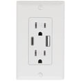 thumbnail image 1 of Enchufe de pared POWAWINI 15A con certificación UL con puertos USB C y USB A, color blanco, 1 of 7