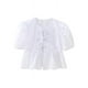 thumbnail image 2 of HH TRAF Blusa corta informal con lazo y mangas cortas abullonadas para mujer, moda femenina, camiseta de primavera, 2 of 5