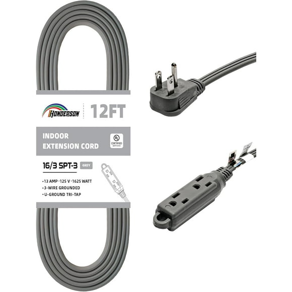 shiyou-3-Outlets Flat Plug Extension Cord Outlet Extender, UL Listed, Indoor Extension Cord 16 Gauge 12FT Grey 3 Prong Flat Extension Cord Multiple Outlets, 16/3 SPT-3 13A Flat Plug Power Strip