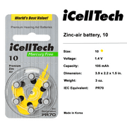 10 Packs (60 Batteries) iCellTech Size 10 Hearing Aid Batteries! 60 Batteries