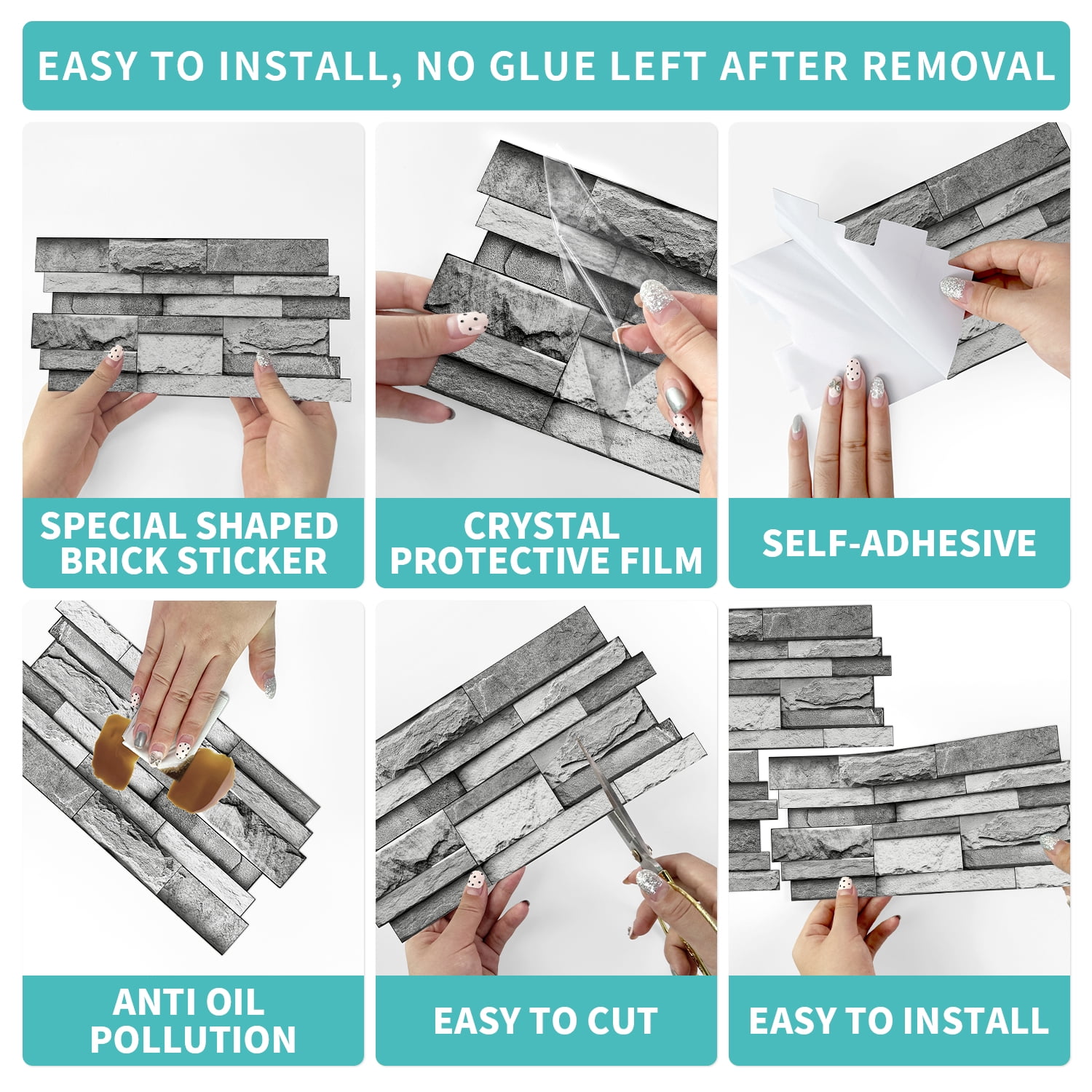 Peel and Stick Backsplash 3D Wall Tiles,Self-Adhesive,Oil Proof,Waterproof, Removable Wall Panels for Kitchen & Bathroom,Modern Design, Easy Install (9.68x4.72 inch,48 Pack)