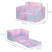 Delta Children Cozee 2-in-1 Convertible Sofa to Lounger - Comfy Flip Open Couch/Sleeper for Kids, Pink Tie Dye