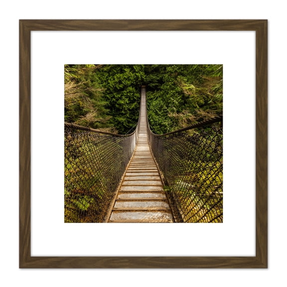 Delso Lynn Canyon Suspension Bridge Canada Photo 8X8 Inch Square Wooden Framed Wall Art Print Picture with Mount